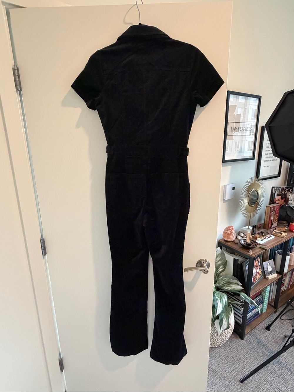 Good American Black Velvet Jumpsuit with Flared Legs Long Inseam 0/2L XS Long - Picture 8 of 8